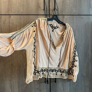 Free people tie blouse with mesh & glitter detail